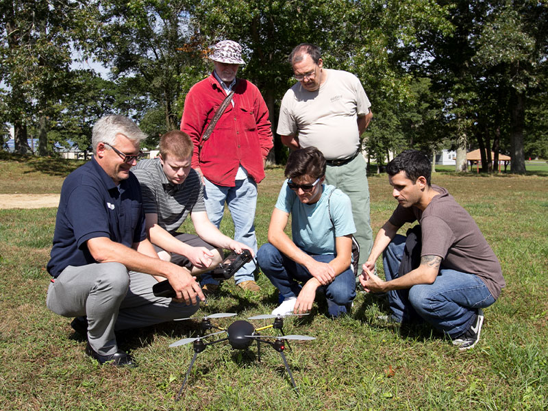 A drone getting ready for take off.