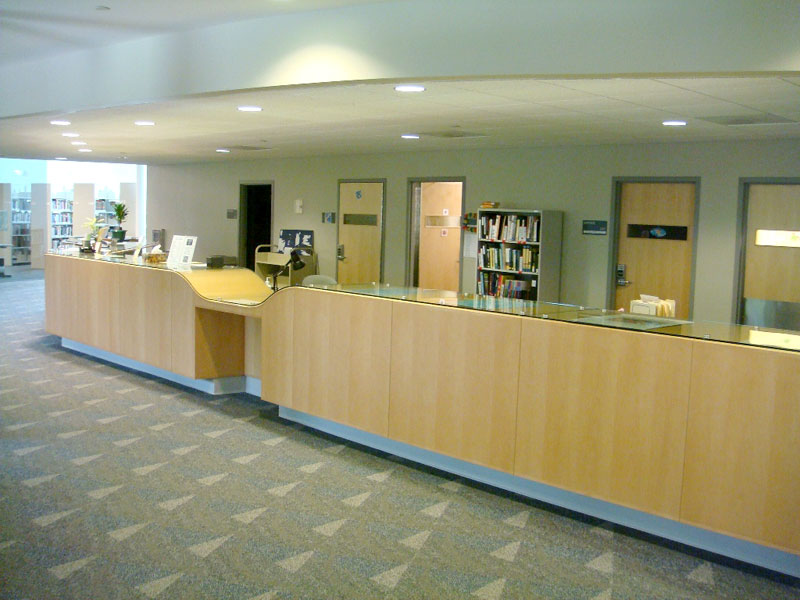 circulation desk at Mullock family library