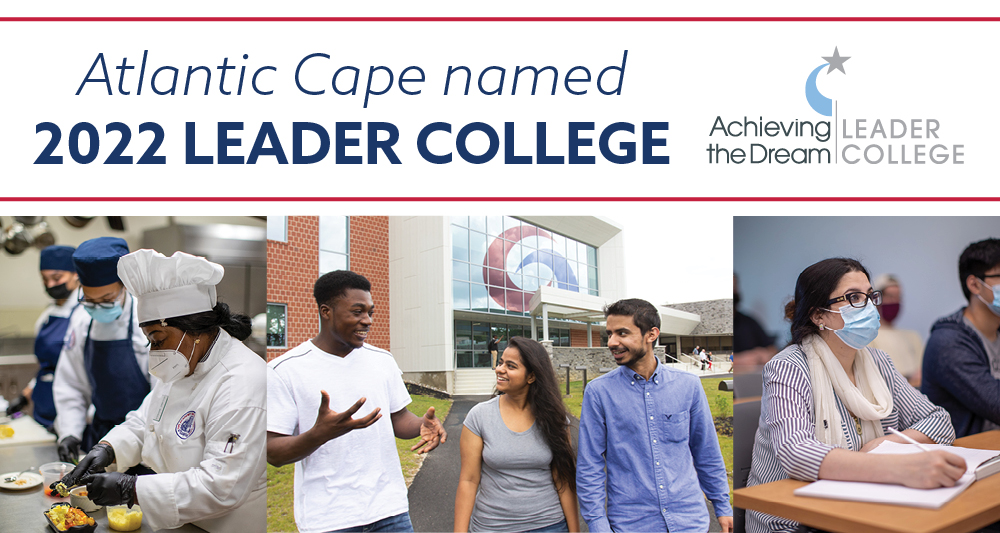 Achieving the Dream Leader College logo congratulating Atlantic Cape