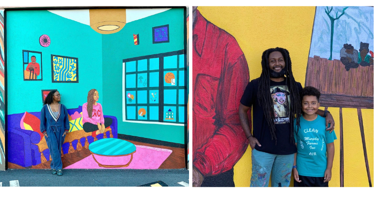 Local artists in front of their murals painted at the Worthington Atlantic City campus
