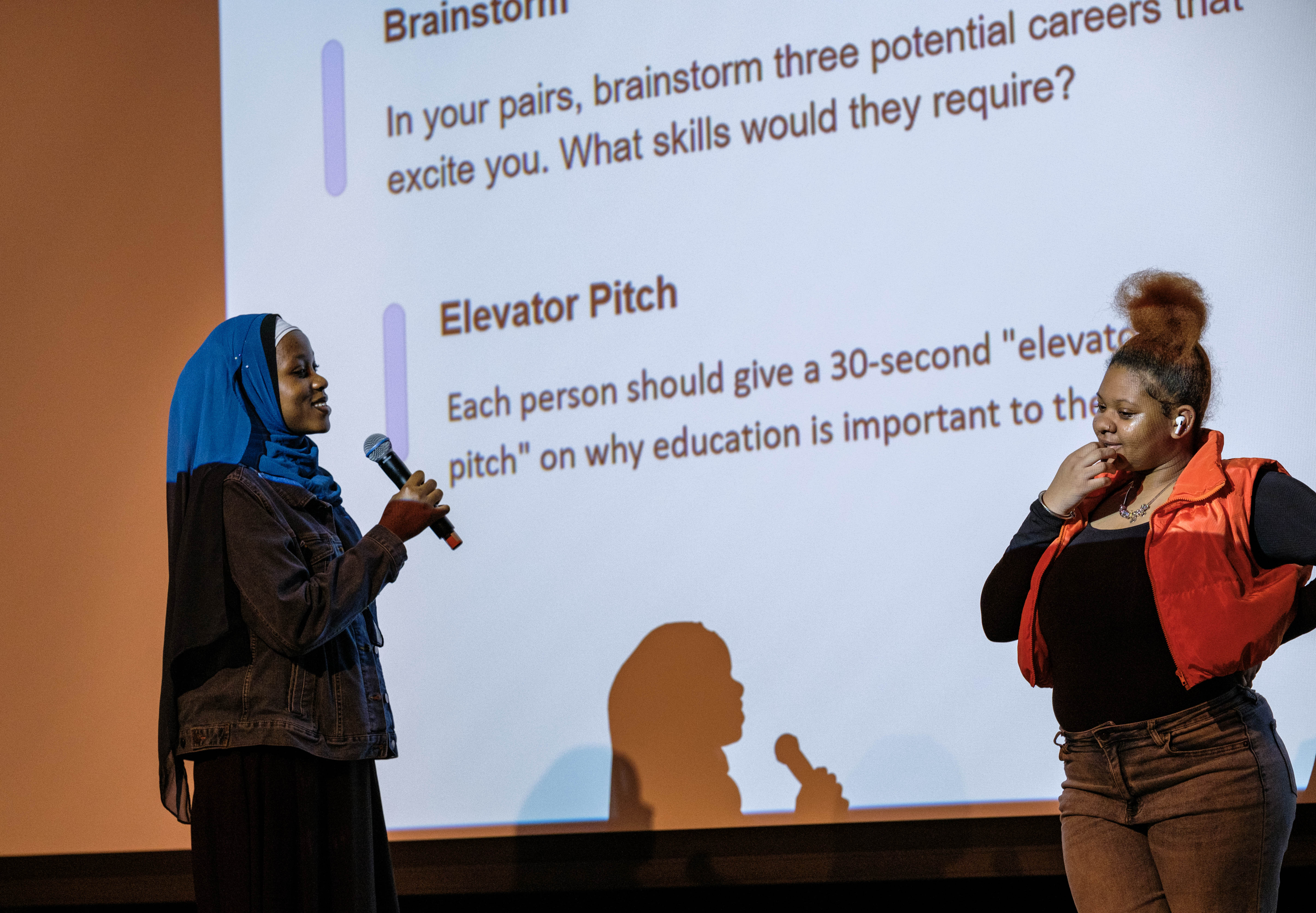 Students discuss their career aspirations on stage