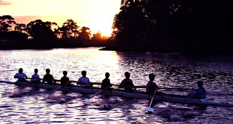 Crew team practicing on the water