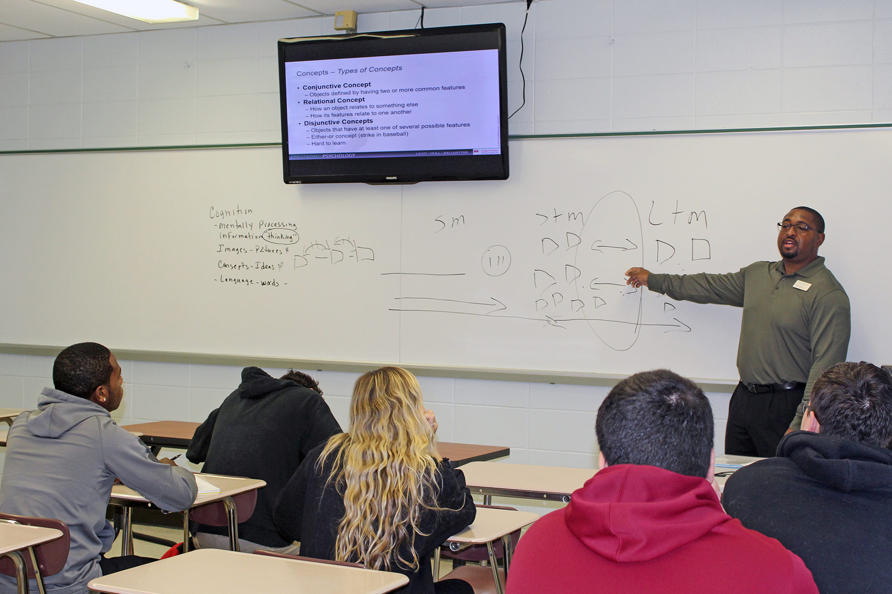 teacher in front of a class with a whiteboard