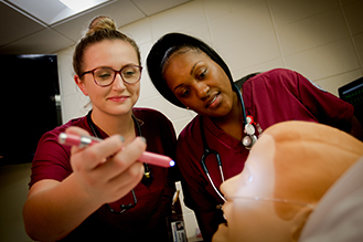 Two nurses working together in a lab