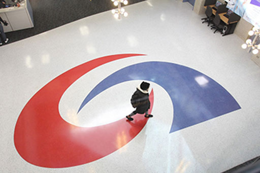 Atlantic Cape lobby with logo on the floor