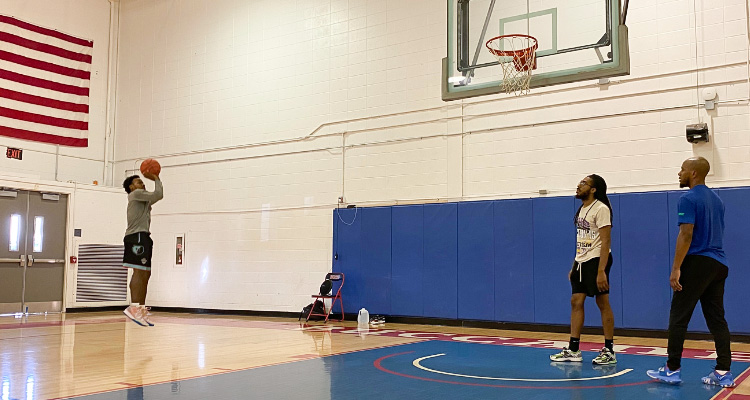 Atlantic Cape guard David Coit shoots a basketball during practice