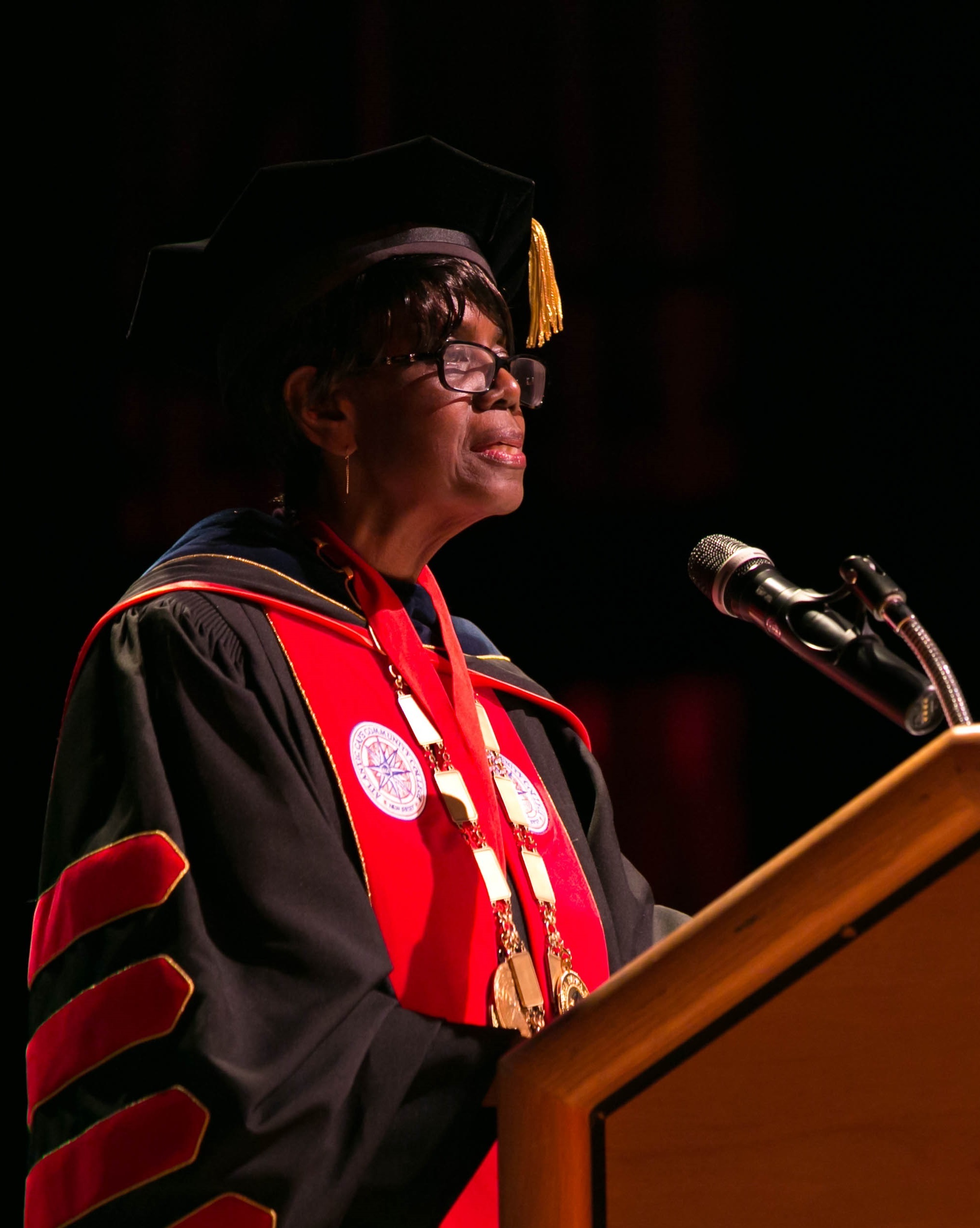 President Gaba giving speech to students