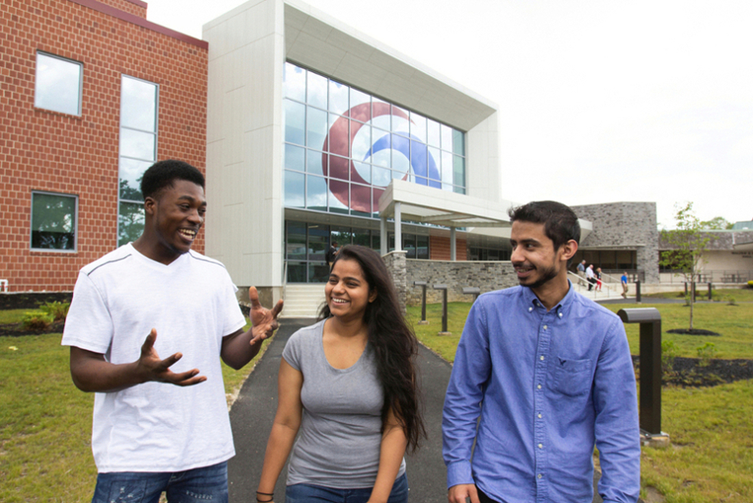 Students talking in front of student center