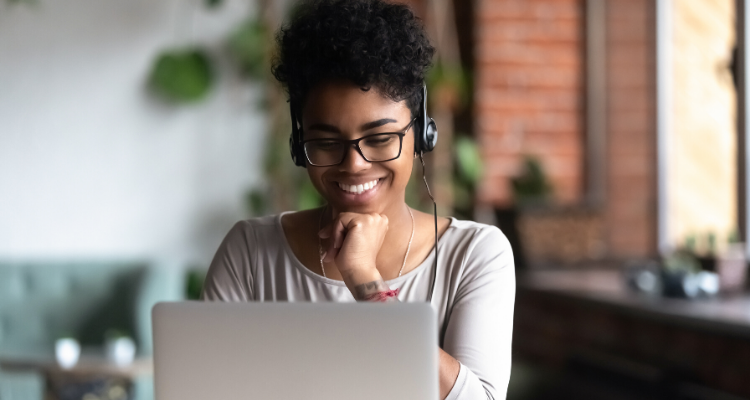 a student working on her laptop