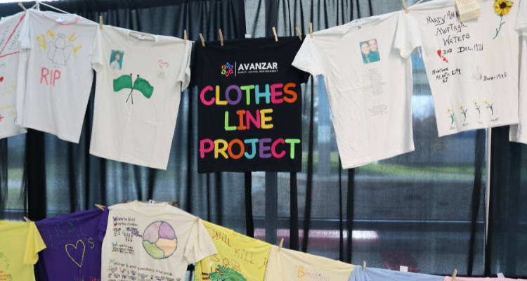 The Clothesline Project set up in the Mays Landing campus Student Center