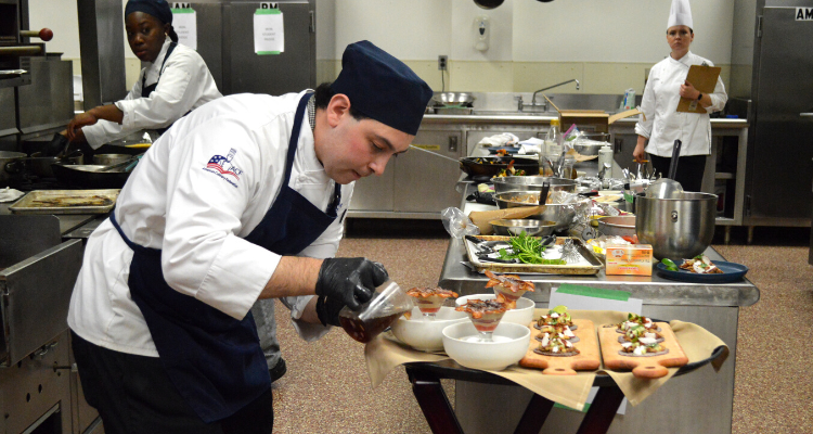Academy of Culinary Arts students prepare food as part of the Iron Student Chef competition on the Mays Landing campus Friday, April 22.