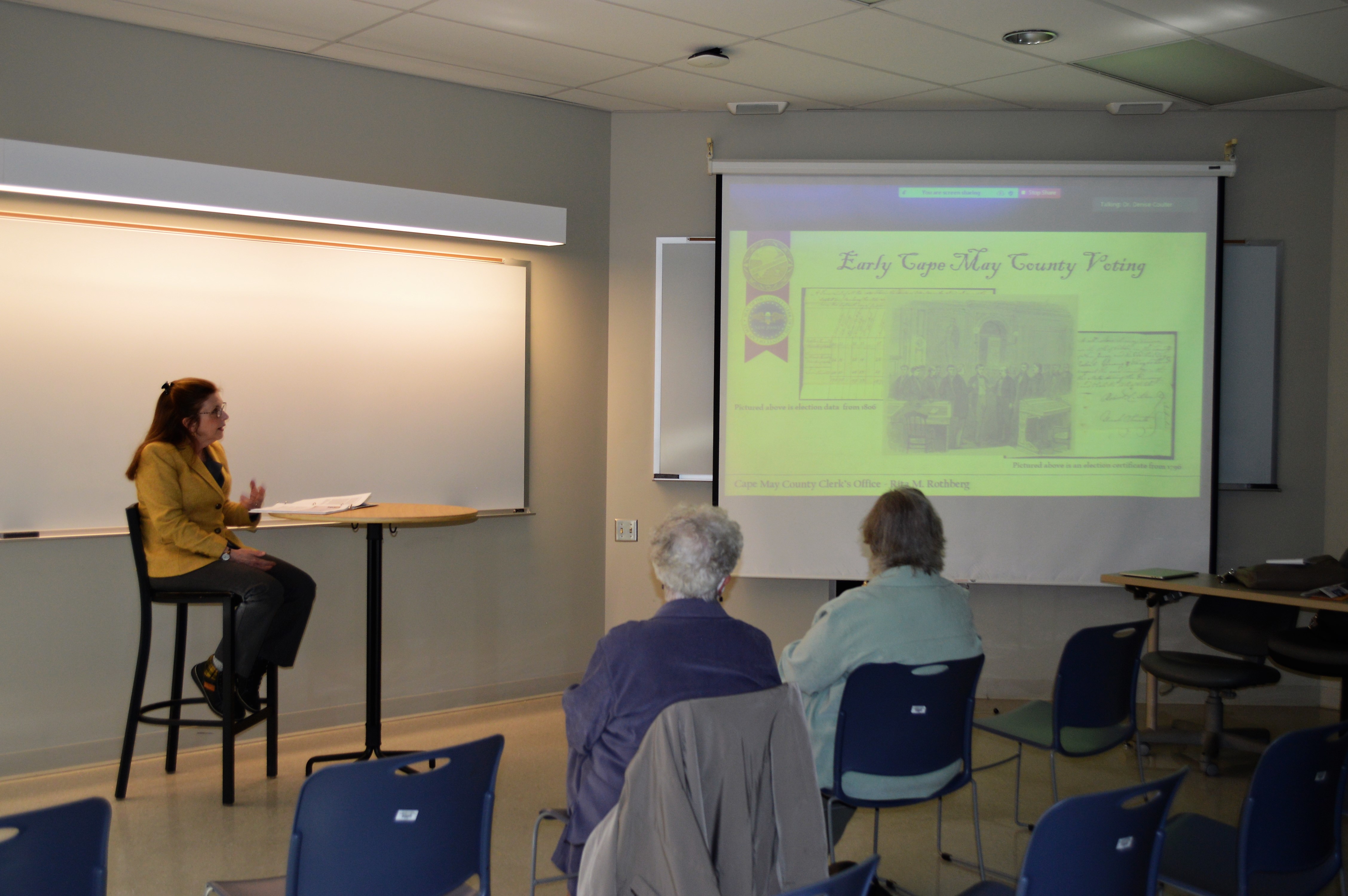 Cape May County Clerk Rita Rothberg presents on women's suffrage at Atlantic Cape Community College