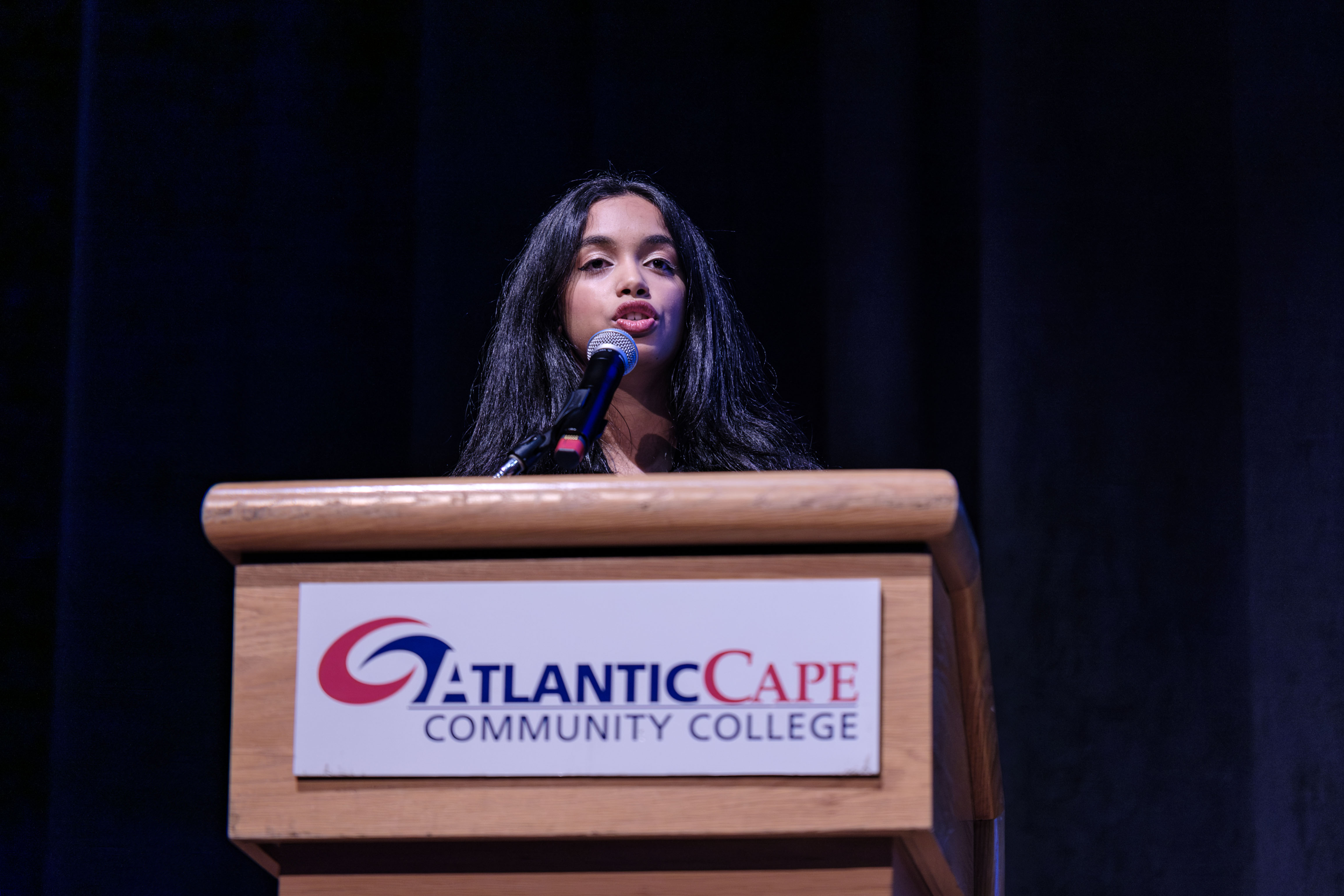 Keynote speaker Priya Abiram speaks to the audience at Aviation Symposium