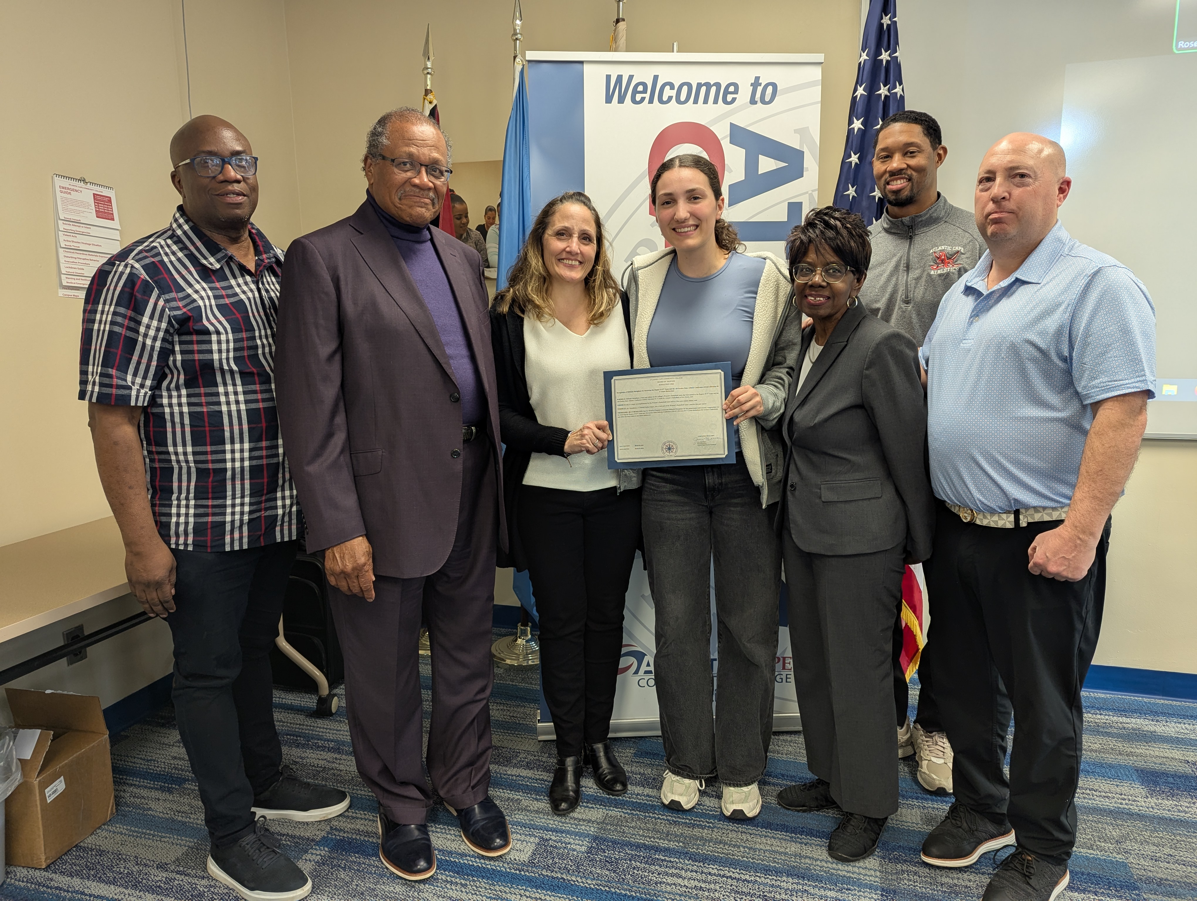 Women's basketball student athlete Millinda Marigliano is recognized by the Atlantic Cape Board of Trustees