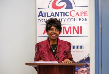 Atlantic Cape President Dr. Barbara Gaba speaks at the Wall of Honor unveiling ceremony