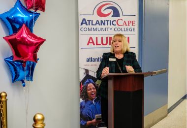 Atlantic Cape Foundation Executive Director Jean McAlister during the Wall of Honor unveiling