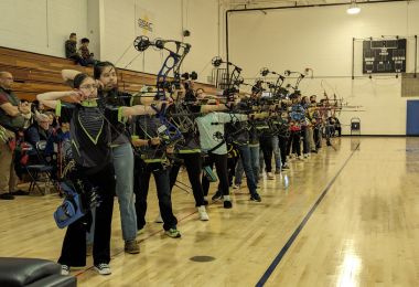 Young and experienced alike take part in the NJ State Indoor Archery Championships at Atlantic Cape